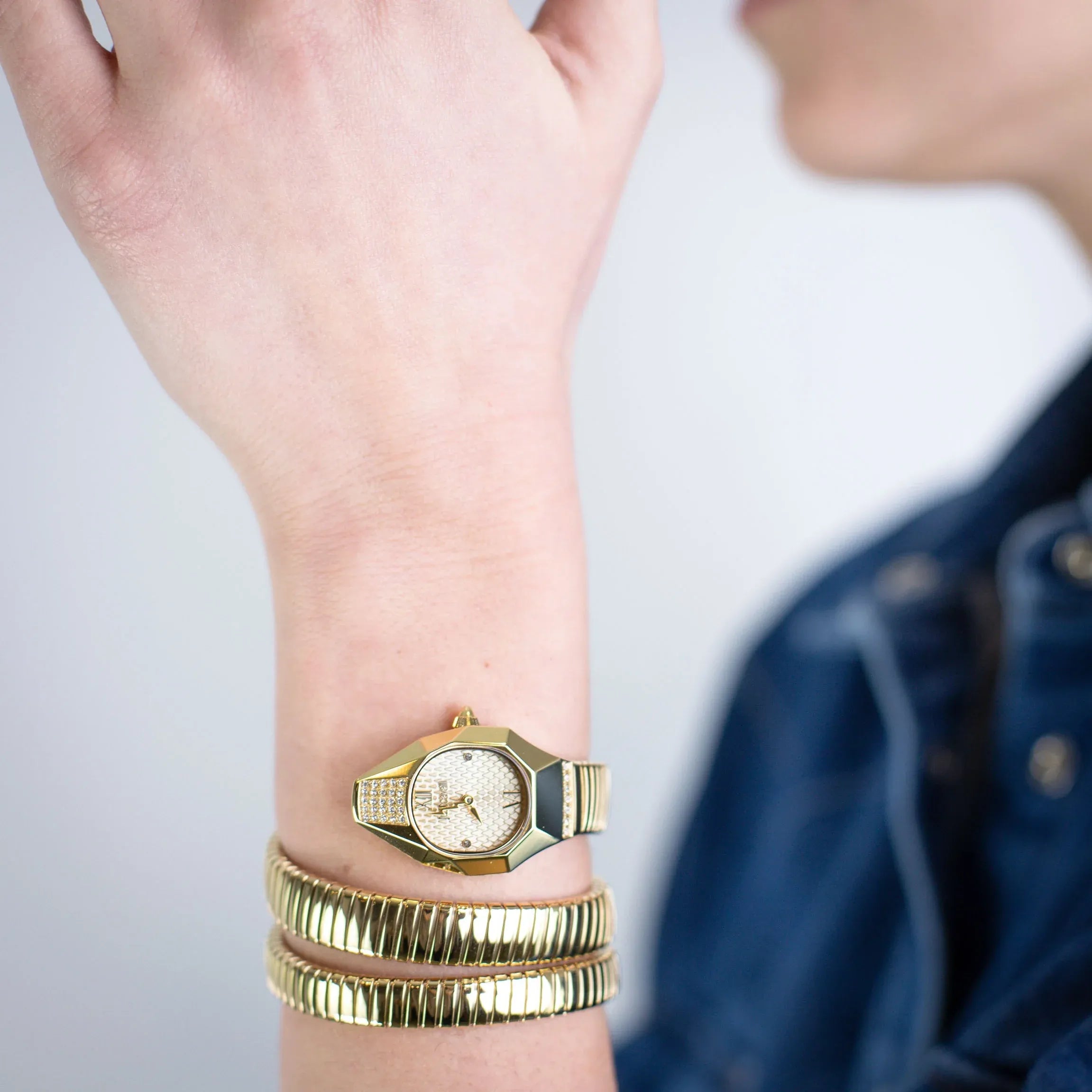 Just Cavalli Signature Snake Lunara Silver Yellow Gold Silver Women Watch - JC1L397M0065
