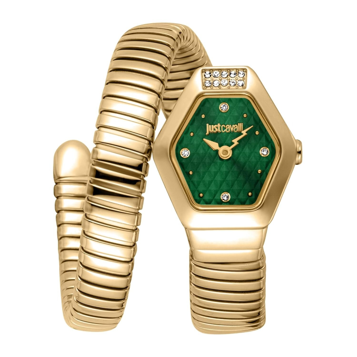 Just Cavalli Signature Snake Splora Yellow Gold Green Watch - JC1L394M0035
