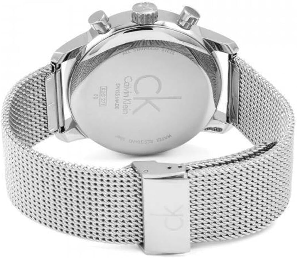 Calvin Klein City Chronograph Black Dial Silver Mesh Bracelet Watch for Men - K2G27121