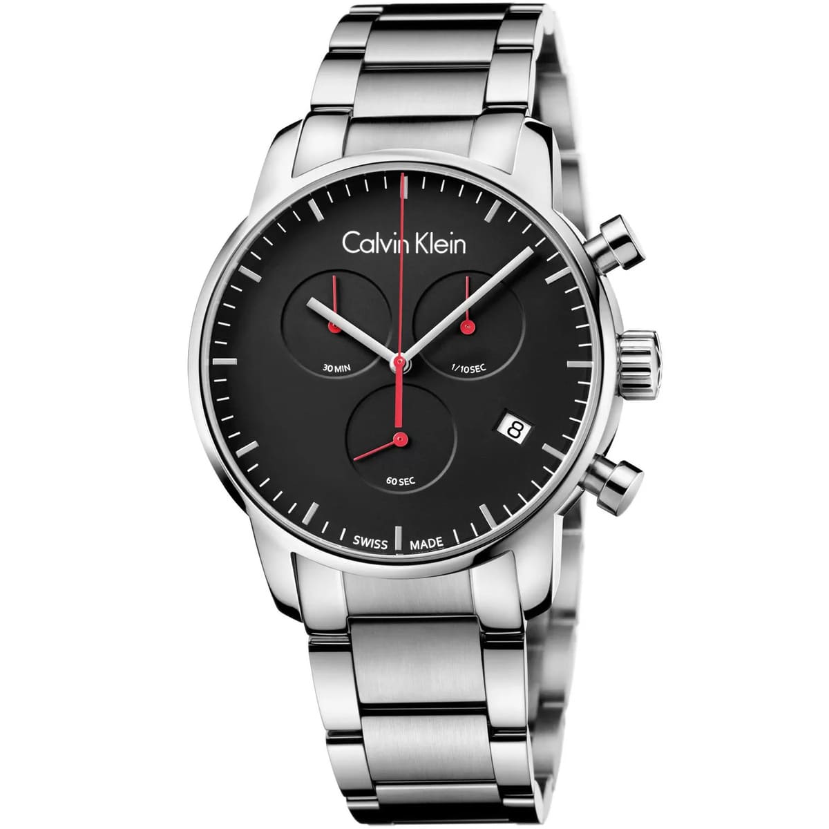 Calvin Klein K2G27141 men's chronograph watch with black dial and silver-toned stainless steel bracelet