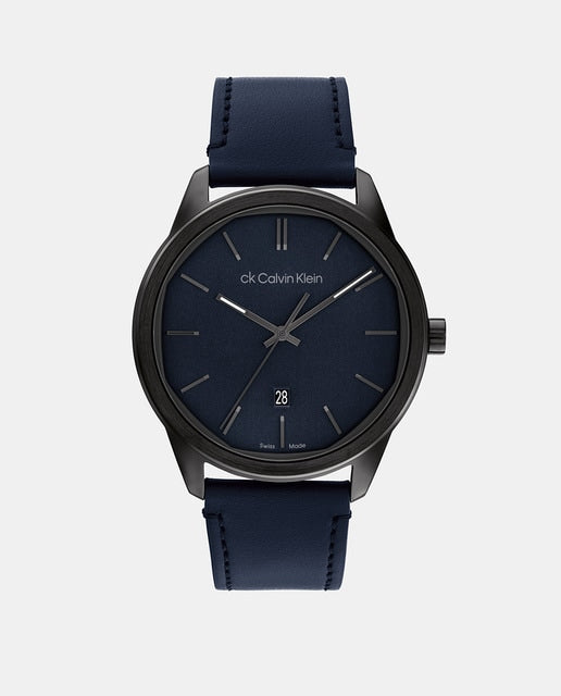 Calvin Klein K7K514VN men's watch with dark blue leather strap and minimalist dial