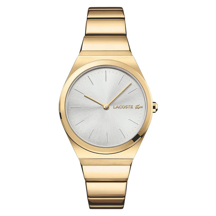 Lacoste gold stainless steel women's watch with white dial and gold bracelet