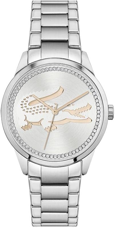Lacoste 43mm quartz watch with silver stainless steel bracelet and silver dial