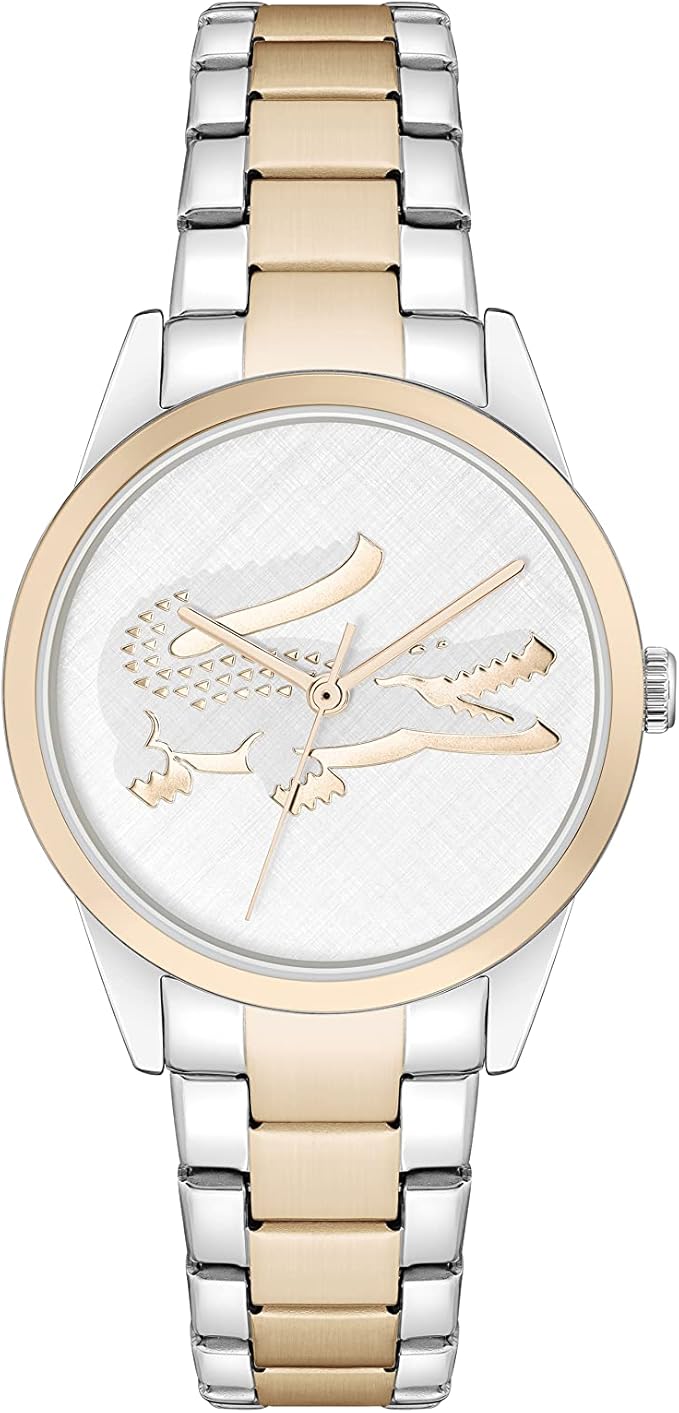 Lacoste 2001263 women's watch with two-tone stainless steel bracelet and white dial with crocodile logo