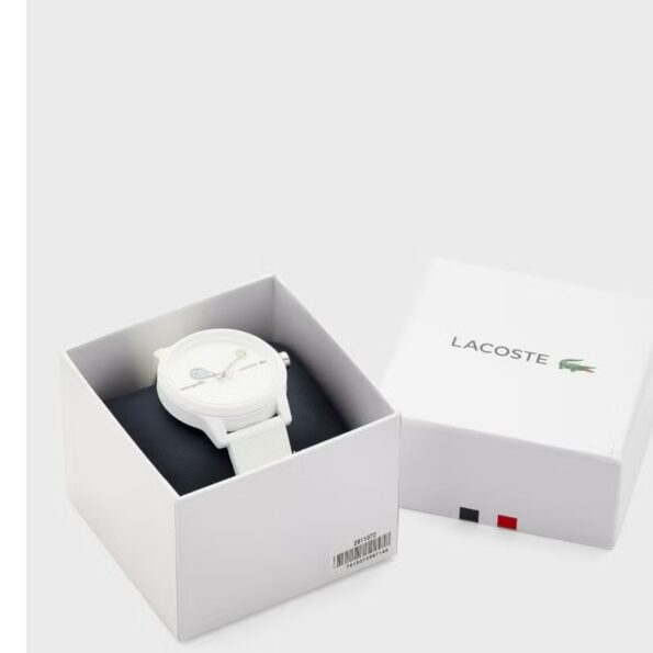 Lacoste 2011072 watch in white retail packaging with Lacoste branding