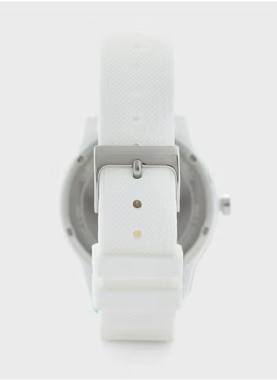 Lacoste 2011072 white watch side view showing strap and case profile