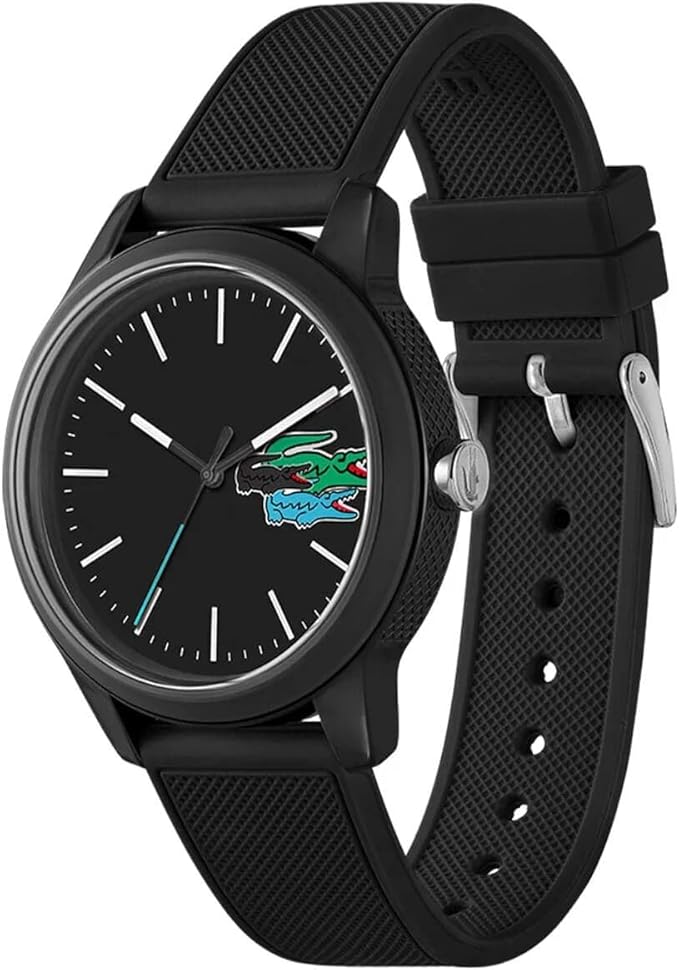 Lacoste 2011134 black watch with silicone strap on angle view