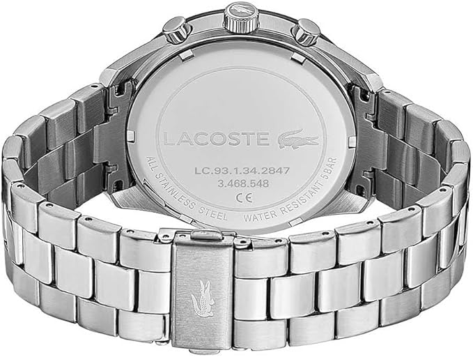 Lacoste Boston watch caseback with stainless steel construction and water resistance marking