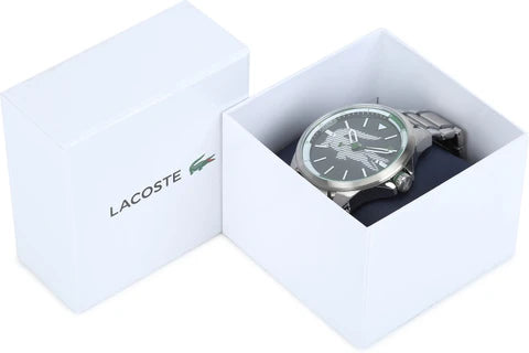 Lacoste Capbreton watch in white branded presentation box with Lacoste crocodile logo
