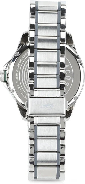 Watch caseback showing stainless steel bracelet and case closure detail