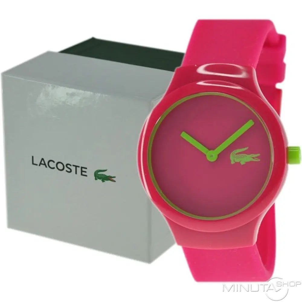 Lacoste Goa pink womens watch displayed with original packaging box