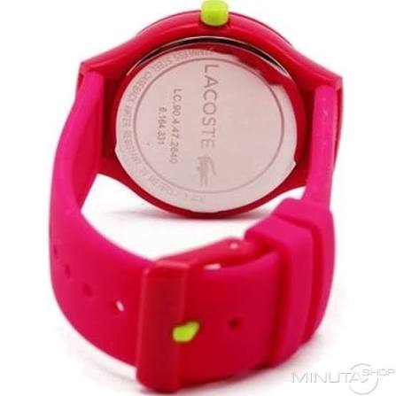 Lacoste Goa caseback showing watch mechanism and Lacoste branding