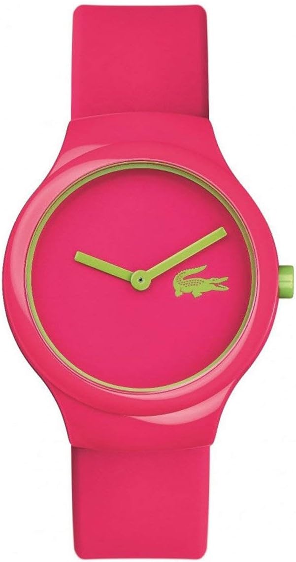 Lacoste Goa pink womens watch with green accents and silicone strap