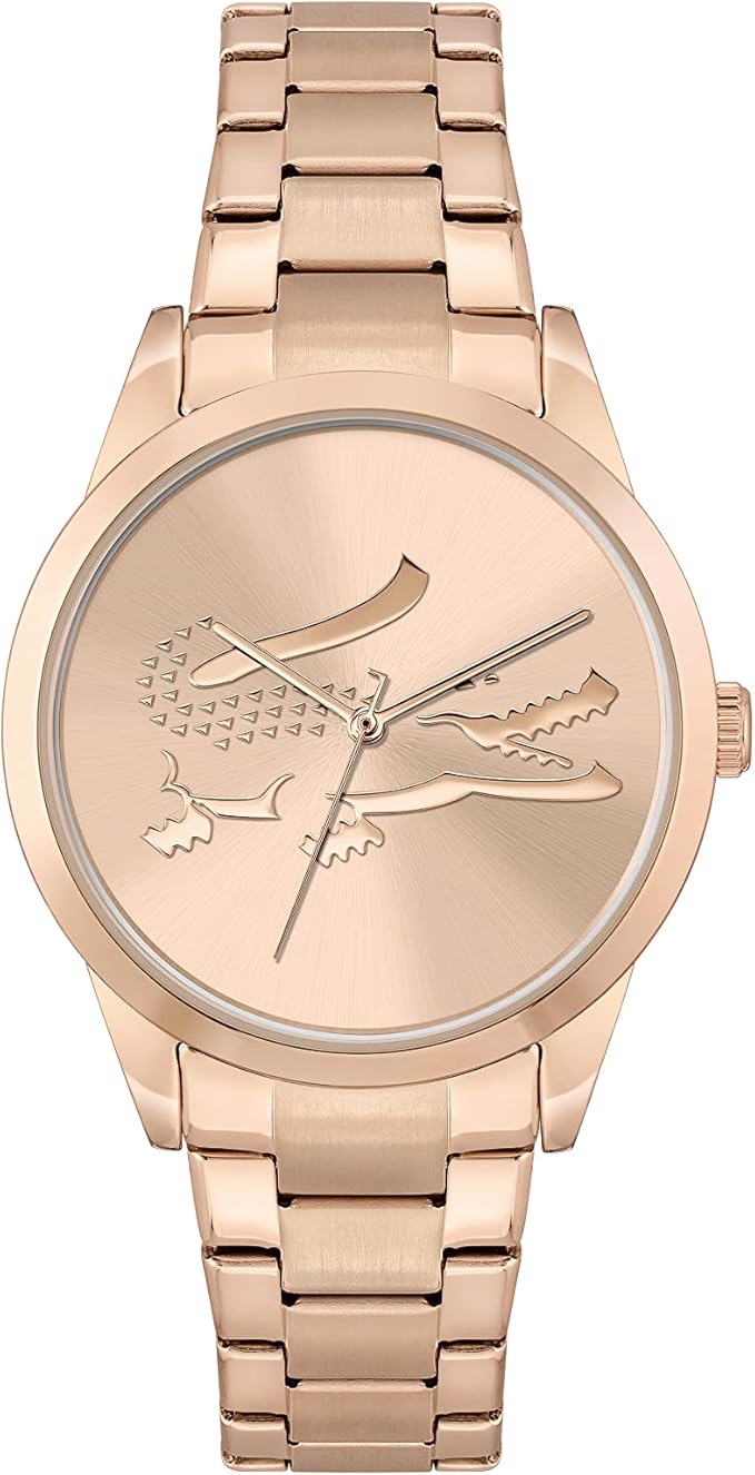 Lacoste Ladycroc carnation gold steel women's watch with embossed crocodile dial