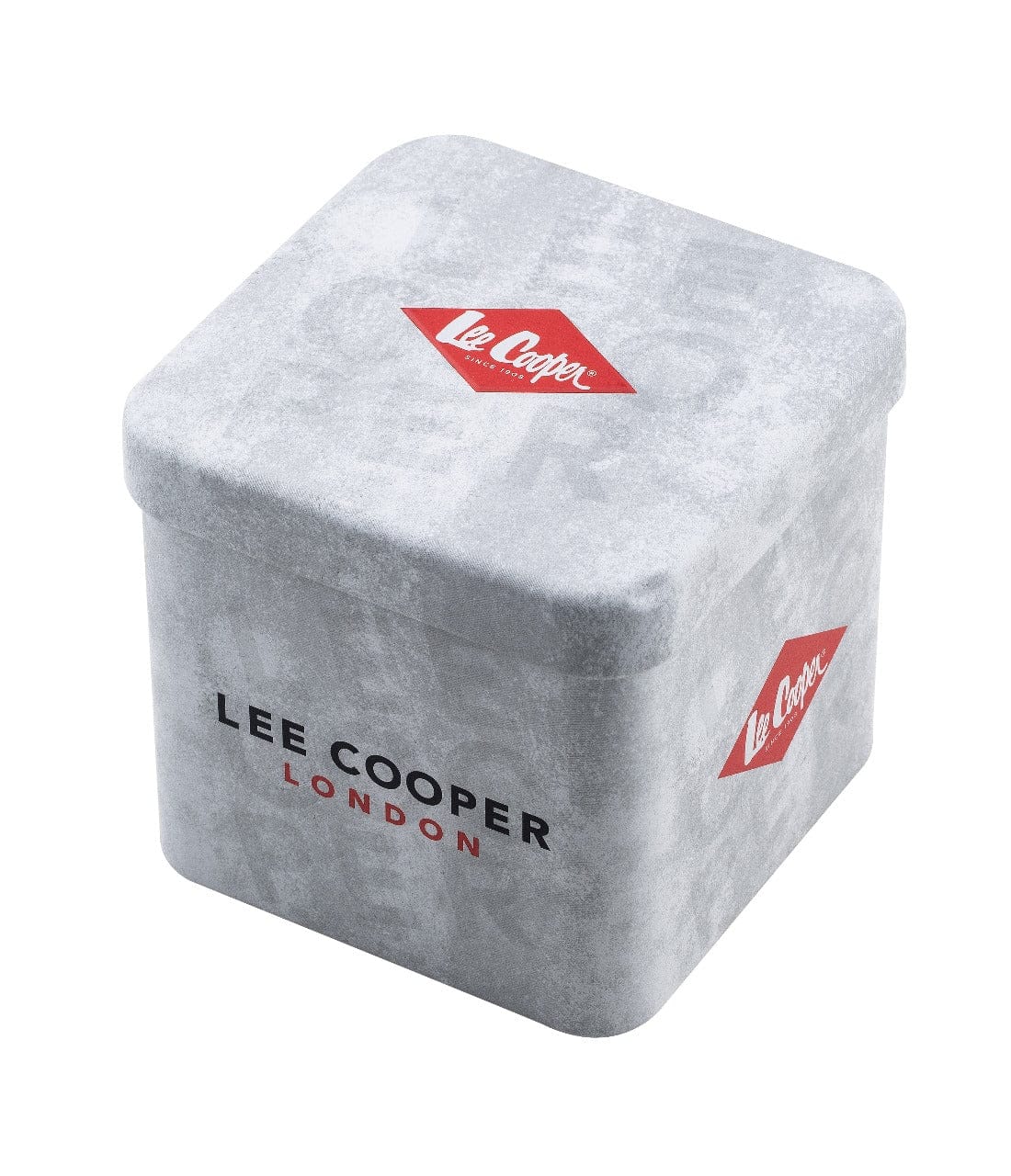 Lee Cooper London branded watch presentation box with velvet finish and red logo