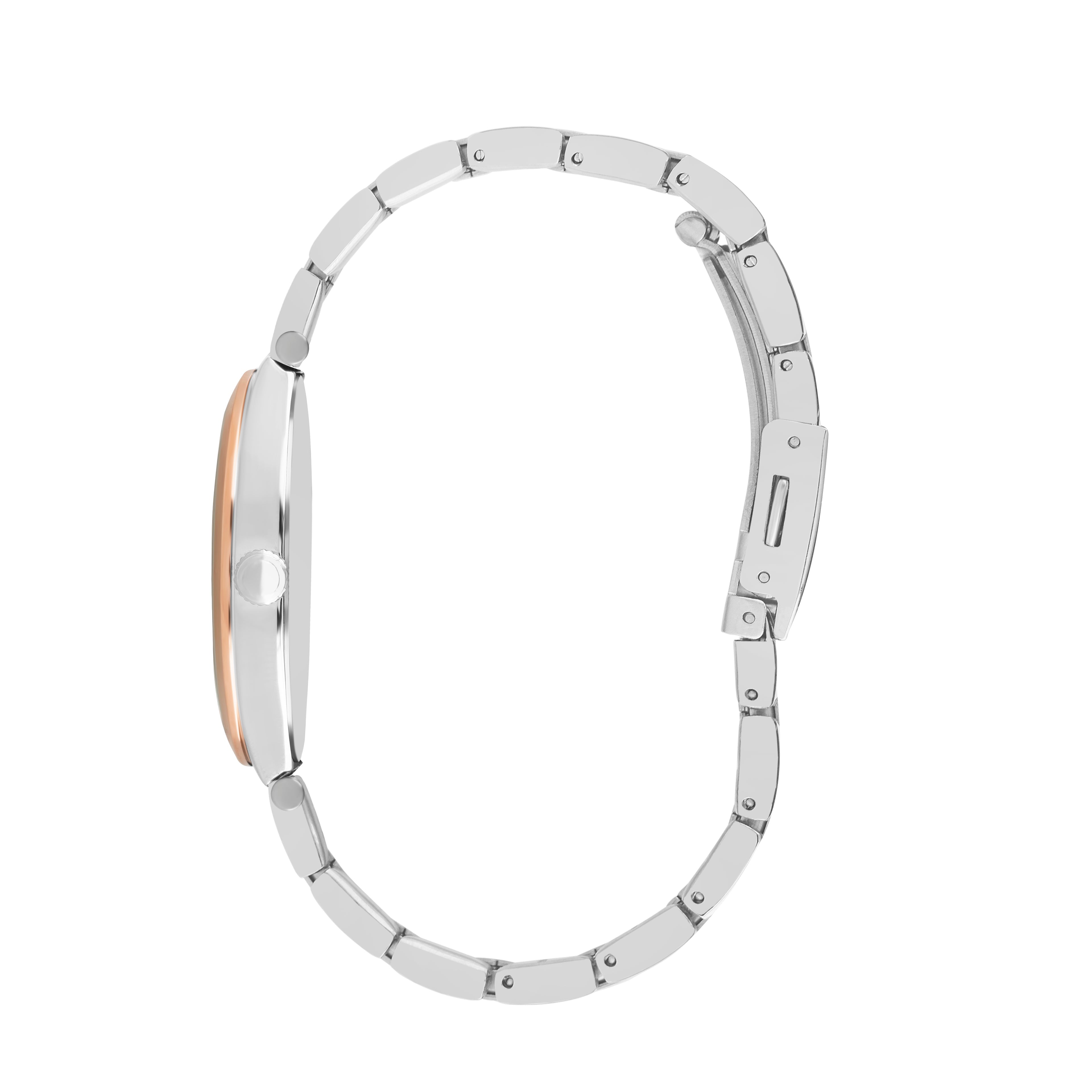 Side view of Lee Cooper LC07440.520 watch showing two-tone rose gold and silver bracelet profile