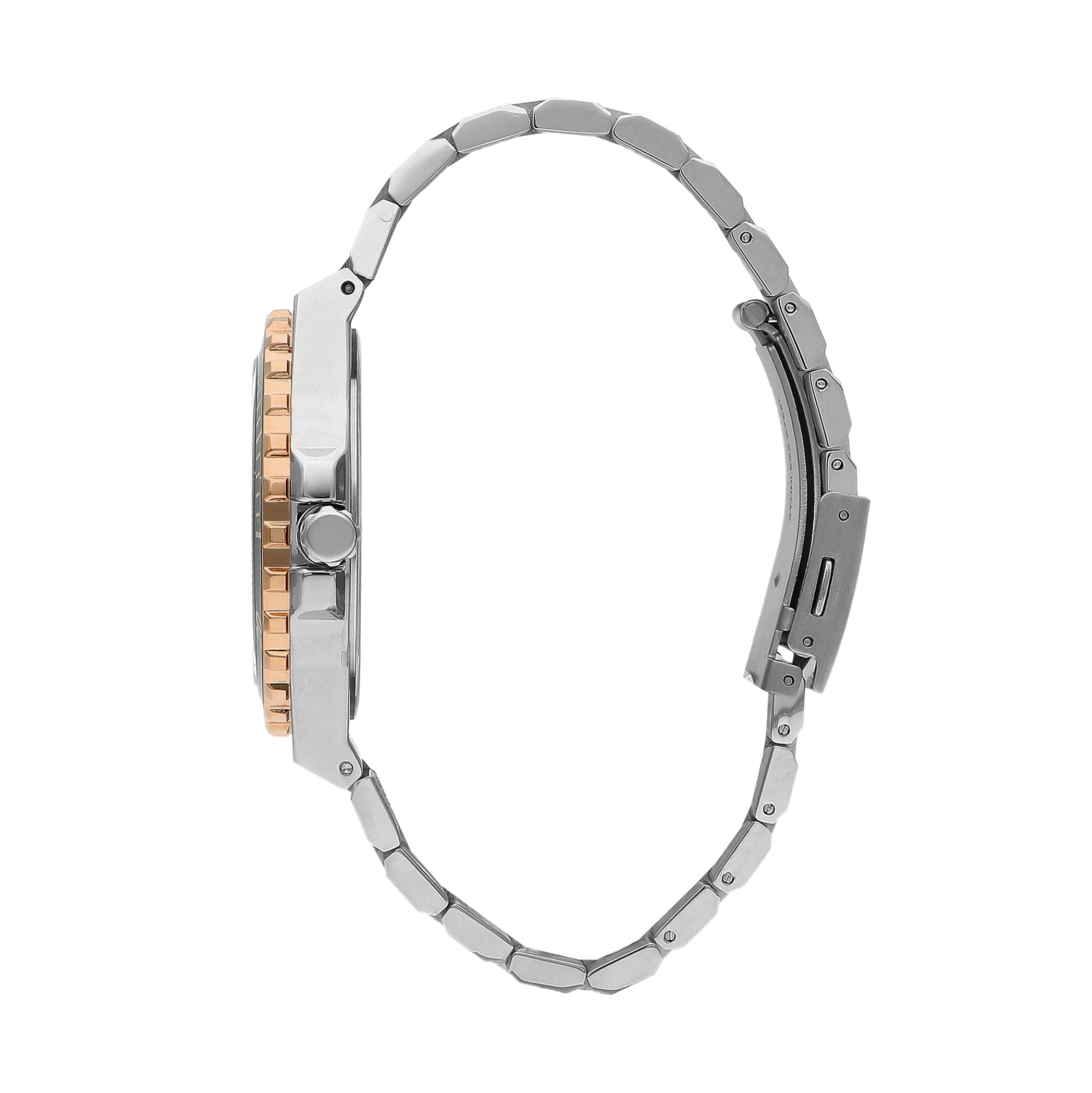 Lee Cooper Executive Chronograph watch side view showing two-tone bracelet