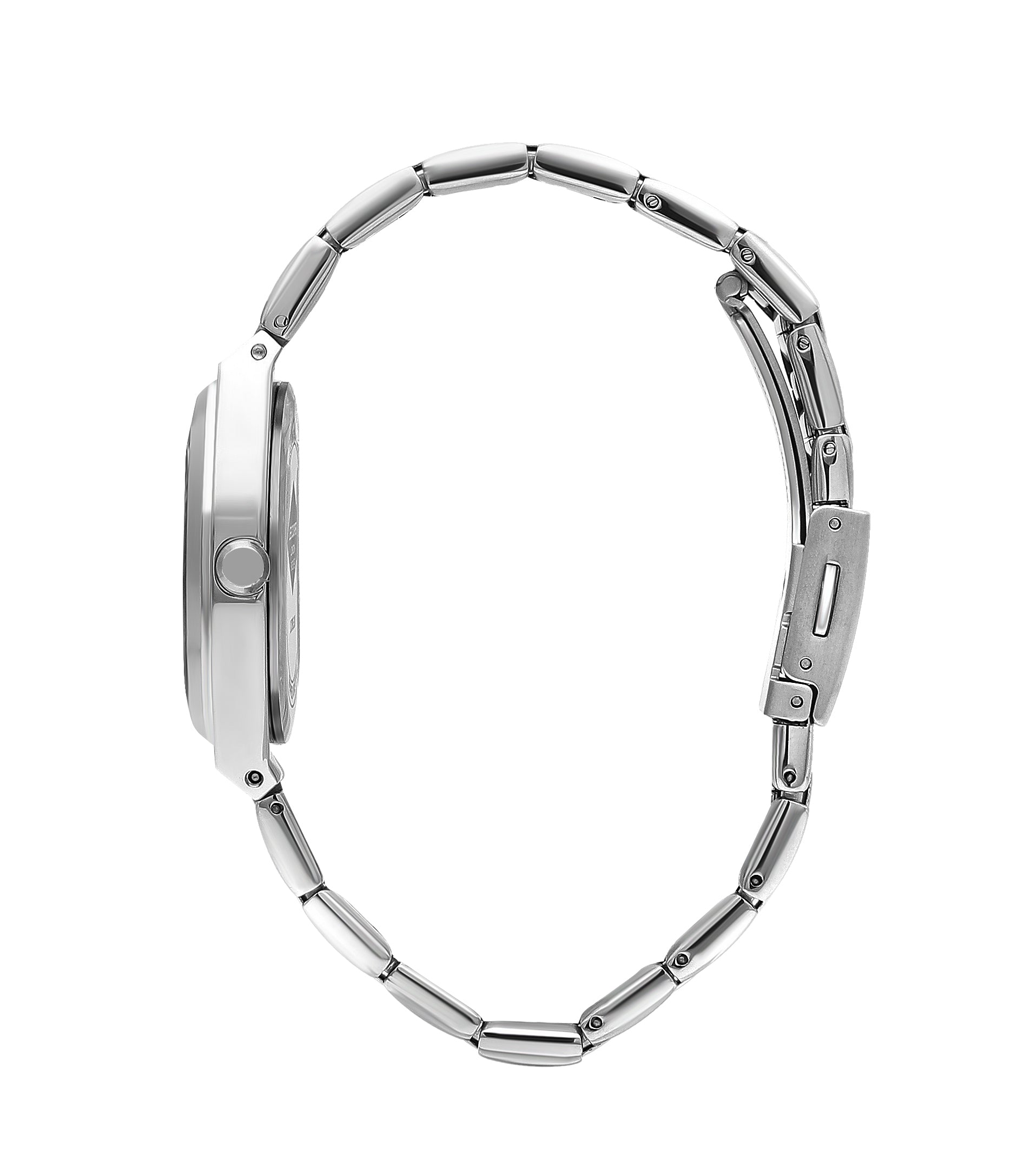 Side view of Lee Cooper LC07985.390 watch showing thin square case profile with metal bracelet