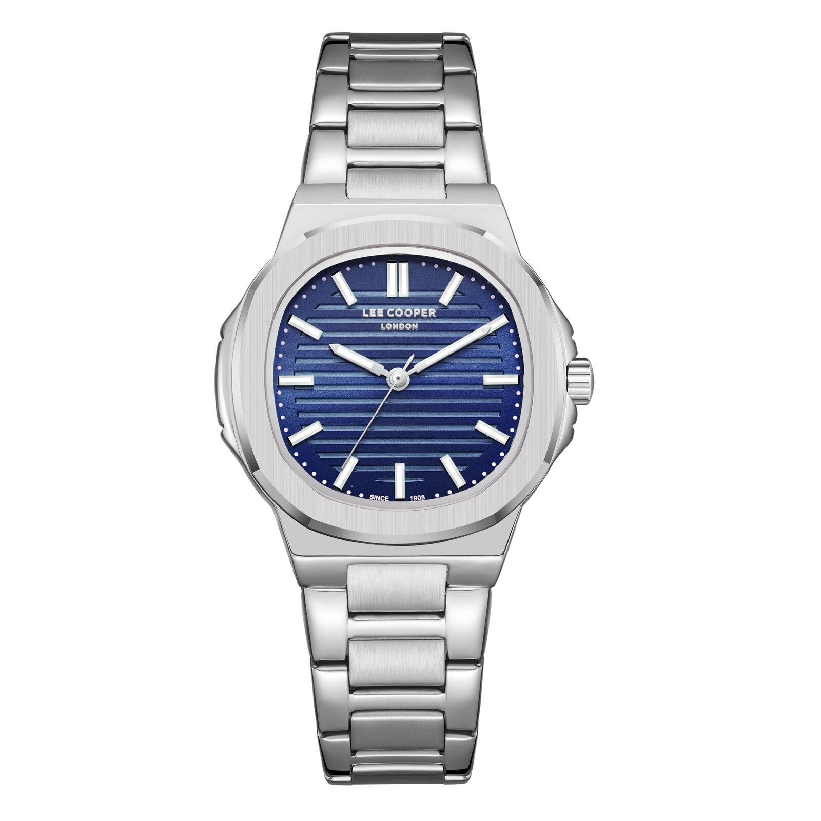 Lee Cooper LC08017.390 silver watch with square case and blue dial