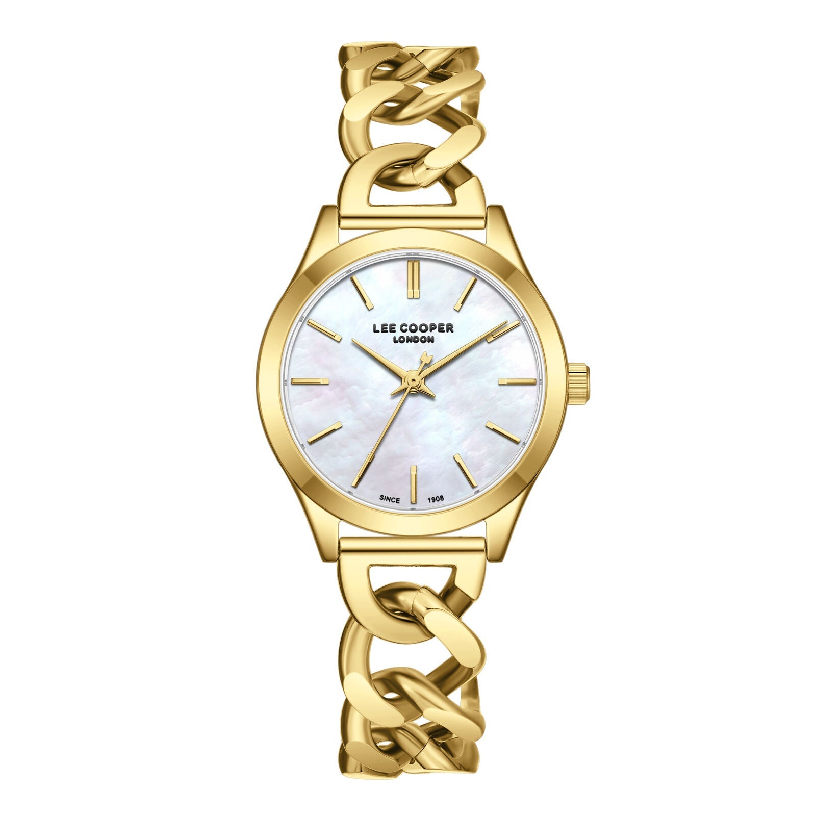 Lee Cooper Classic white mother-of-pearl dial gold-tone watch with twisted link bracelet