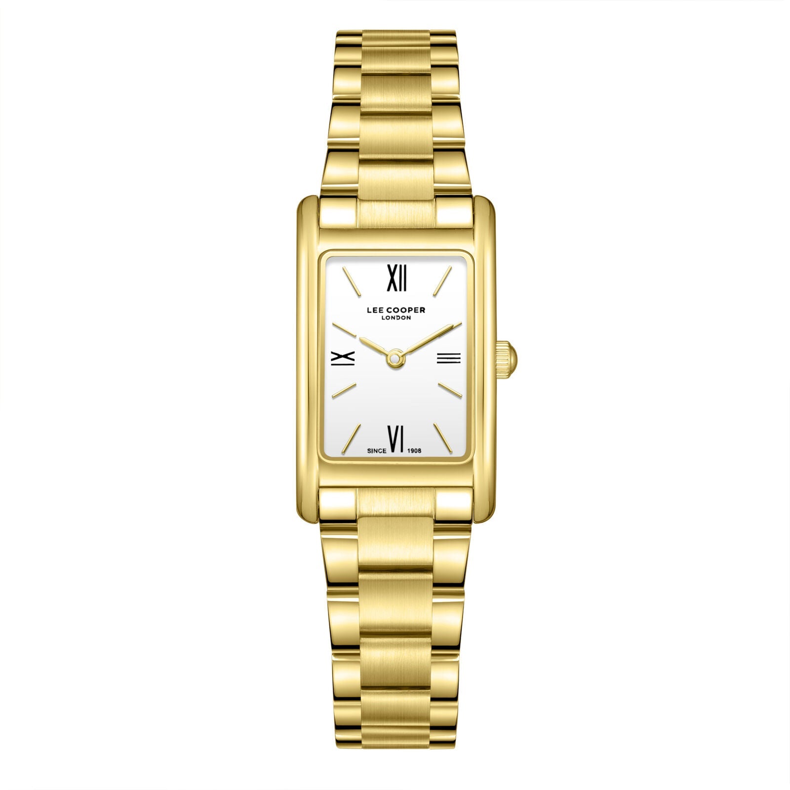 Lee Cooper square gold watch with silver dial and Roman numeral markers