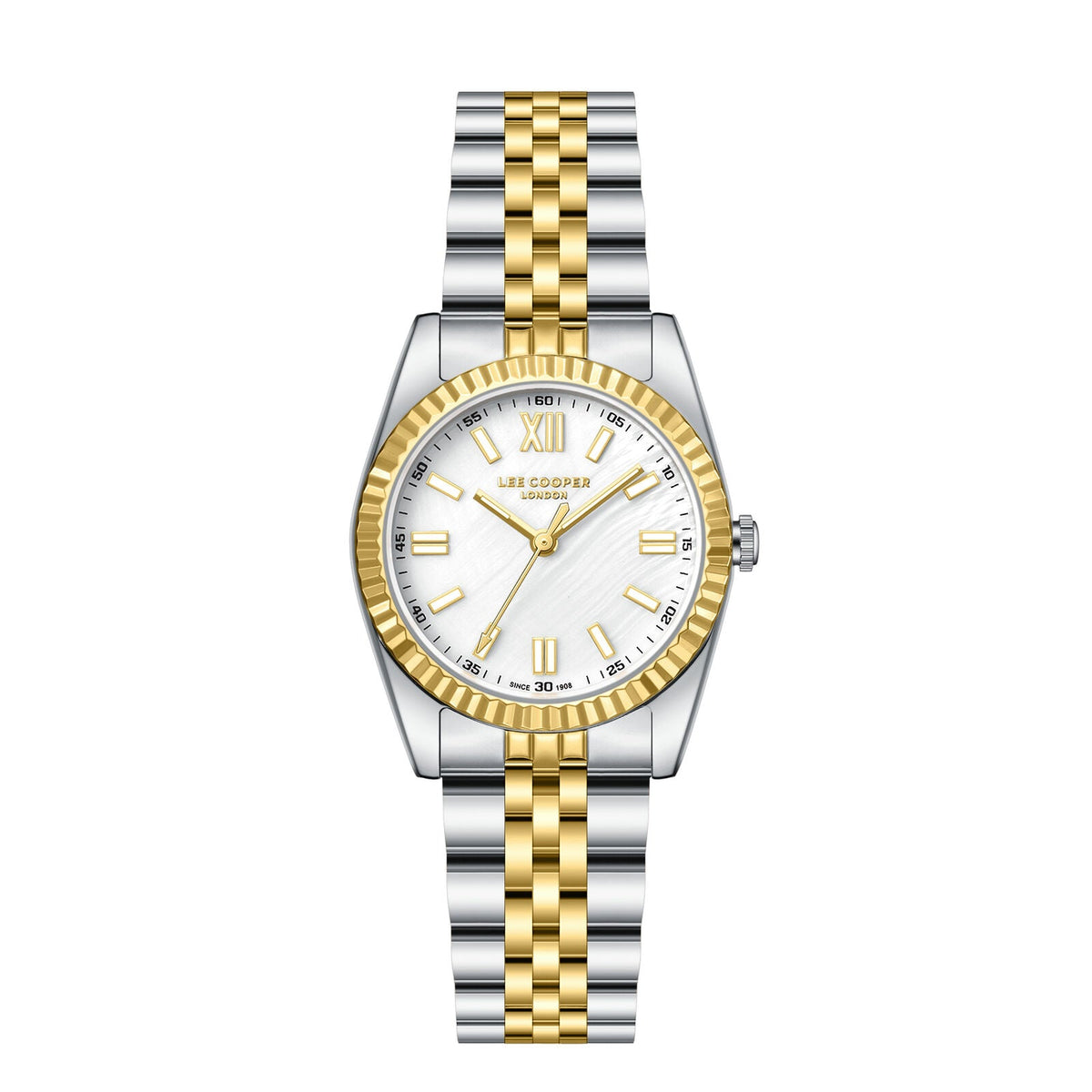 Lee Cooper LC08303 white dial two-tone steel and gold watch with Roman numerals