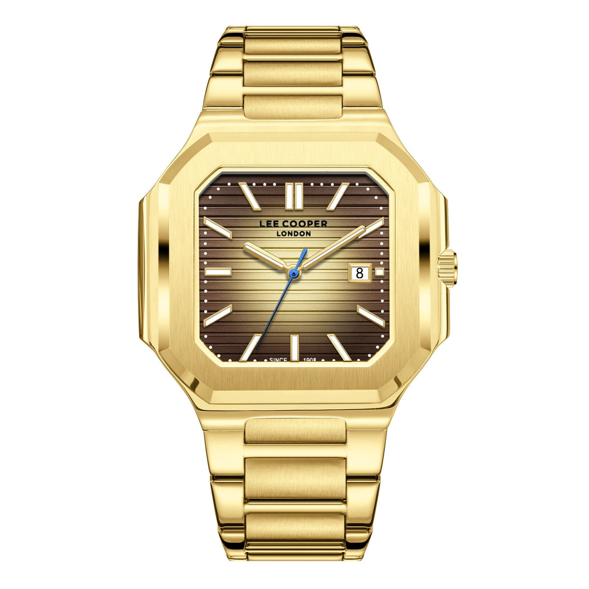 Lee Cooper Maxime square case gold watch with brown dial and gold bracelet