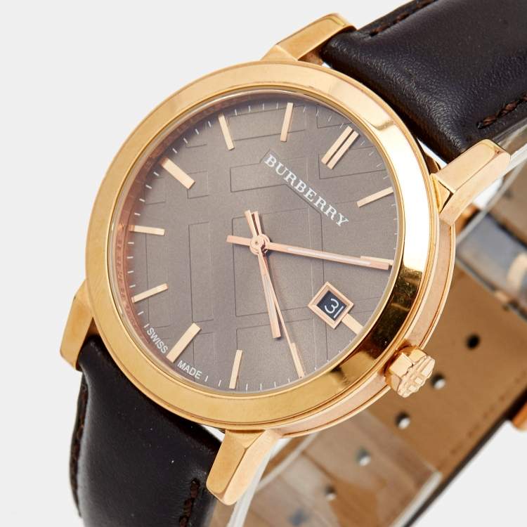 Burberry Rose Gold Dial & Case - Dark Brown Leather Strap Men’s Watch BU9013