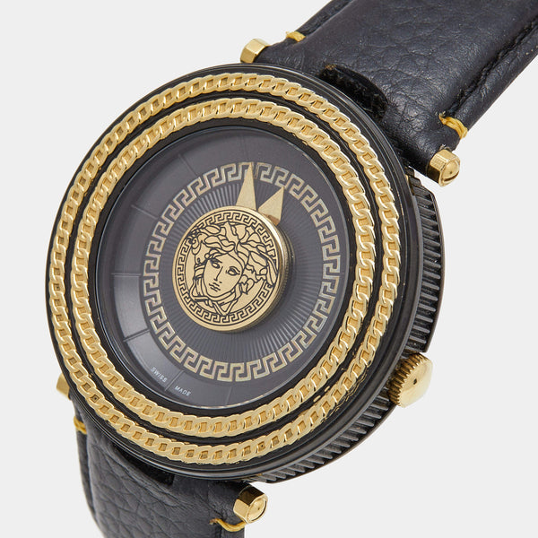 Versace V-Metal Icon Round Leather Strap Men's Watch VQL030015 - Watches of New Zealand #2