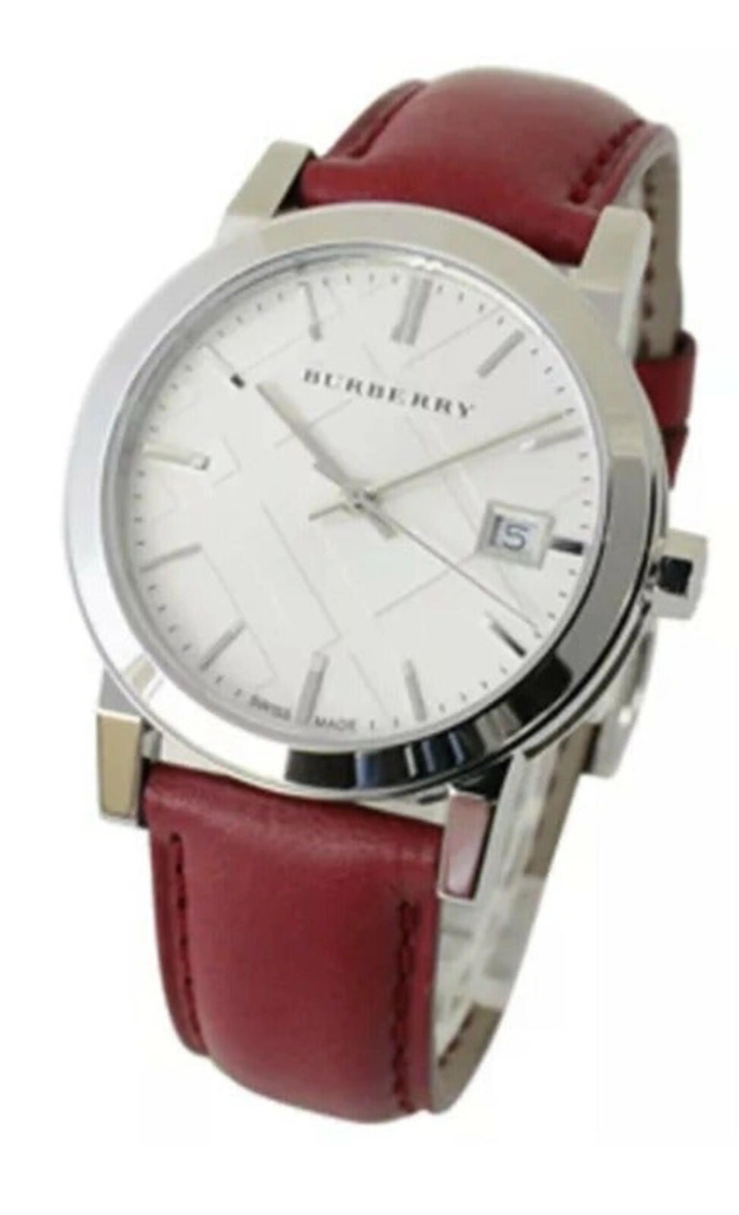 Burberry The City Red Leather Strap Silver Dial Women's Watch BU9123