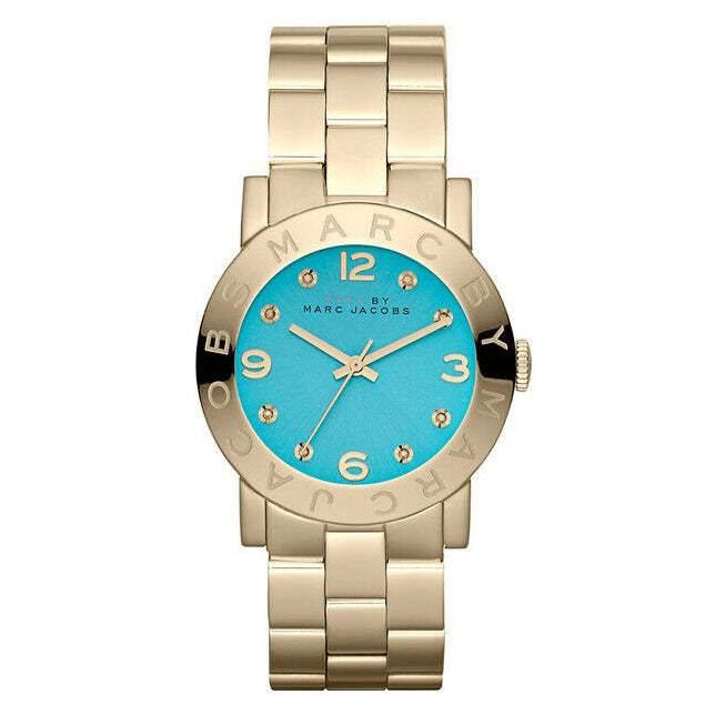 Marc By Marc Jacobs Amy Dinky watch with turquoise blue dial and gold-tone stainless steel bracelet