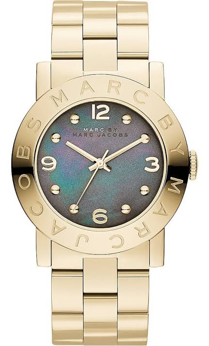 Marc by Marc Jacobs Amy women's gold watch with blue-green dial and diamond hour markers