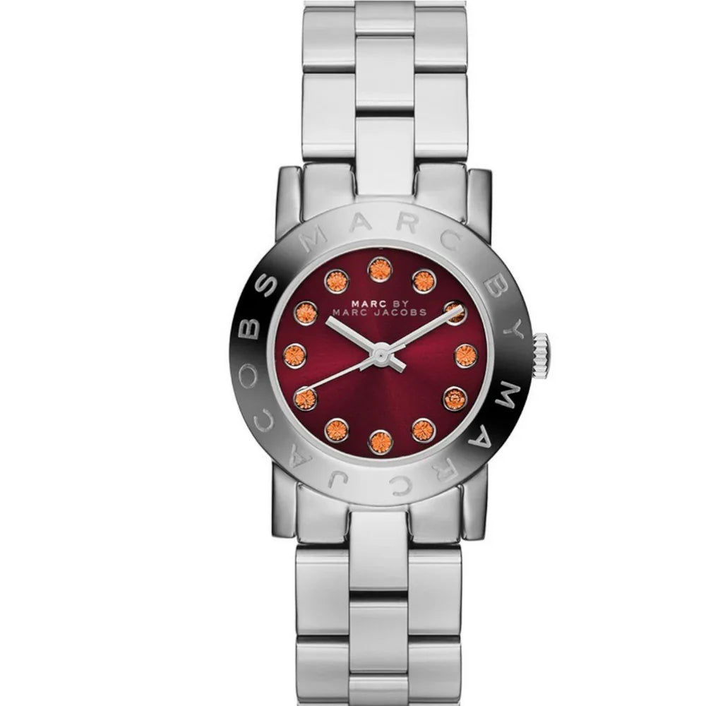 Marc By Marc Jacobs Amy Maroon Dial Orange Markers Silver Watch - MBM3333