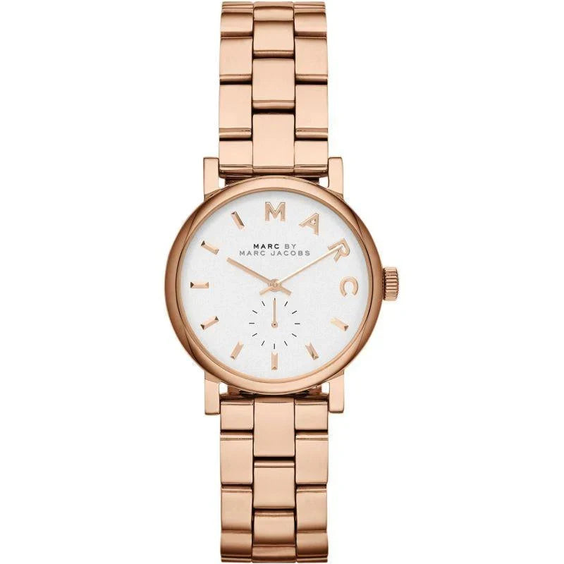 Marc By Marc Jacobs Baker white dial rose gold ladies watch with linked bracelet strap