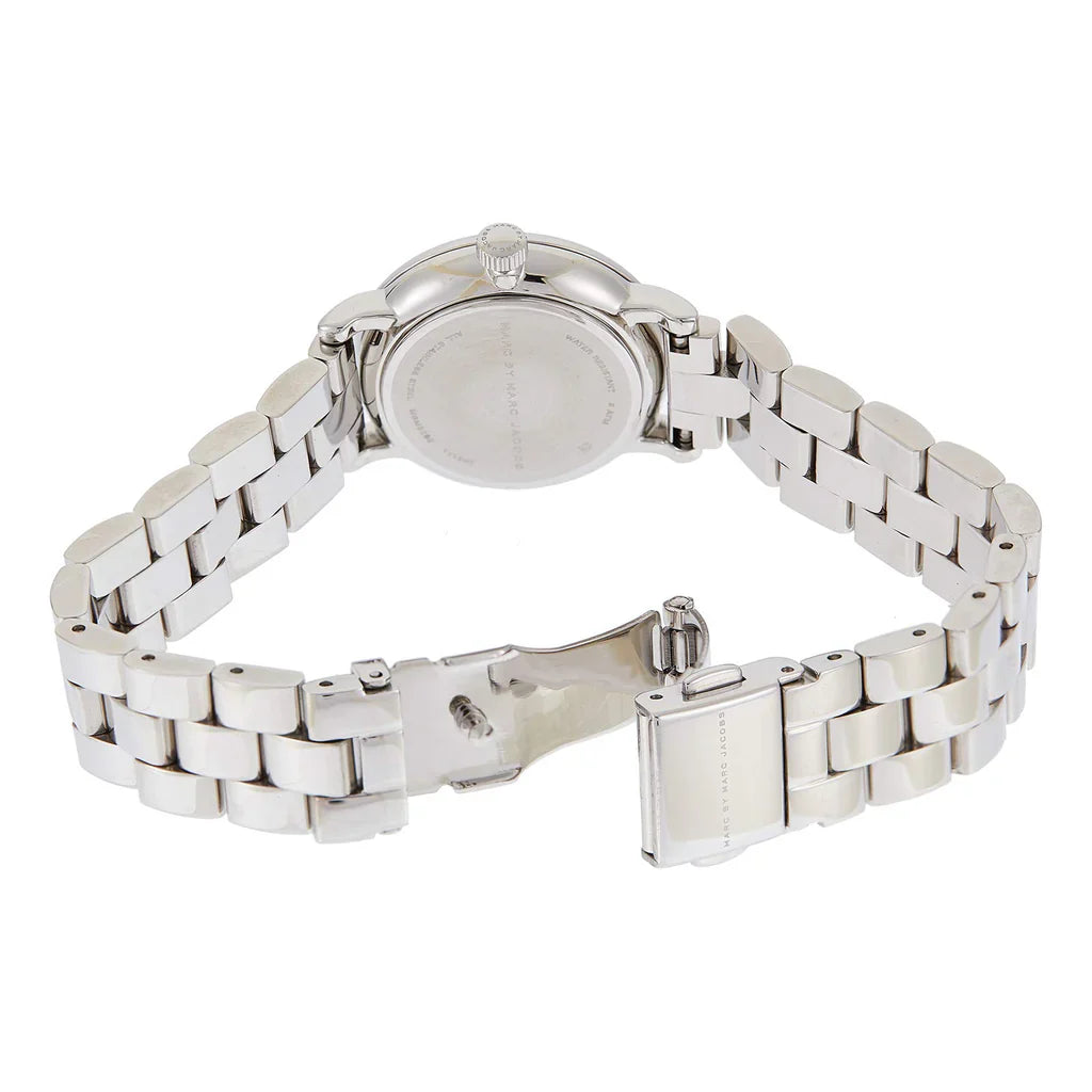 Marc By Marc Jacobs Baker watch caseback showing glass and mechanism