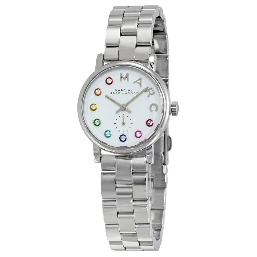 Marc by Marc Jacobs Baker silver watch with white dial and colorful crystal hour markers