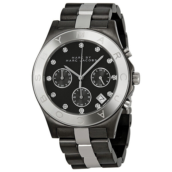 Marc By Marc Jacobs Blade chronograph watch with gunmetal and silver tone bracelet and black chronograph dial