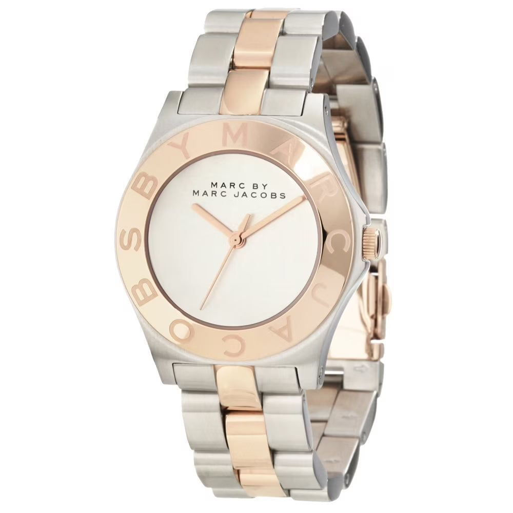 Marc by Marc Jacobs Blade MBM3129 two-tone stainless steel watch with rose gold bezel and silver dial
