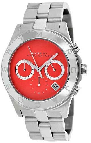 Marc by Marc Jacobs Blade MBM3306 women's watch with orange chronograph dial and silver steel strap