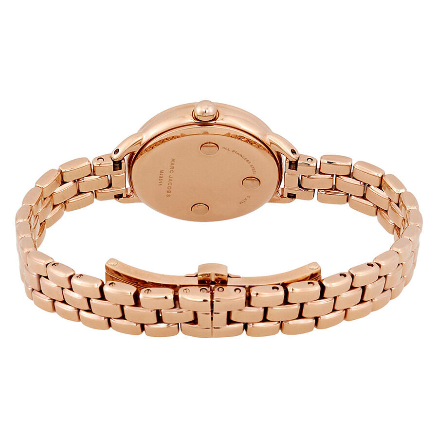 Marc Jacobs Betty rose gold watch caseback showing bracelet and crown detail