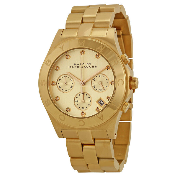 Marc by Marc Jacobs Blade Chronograph Gold Dial Gold-Tone Stainless Steel Ladies Watch #MBM3101 - Watches Of New Zealand