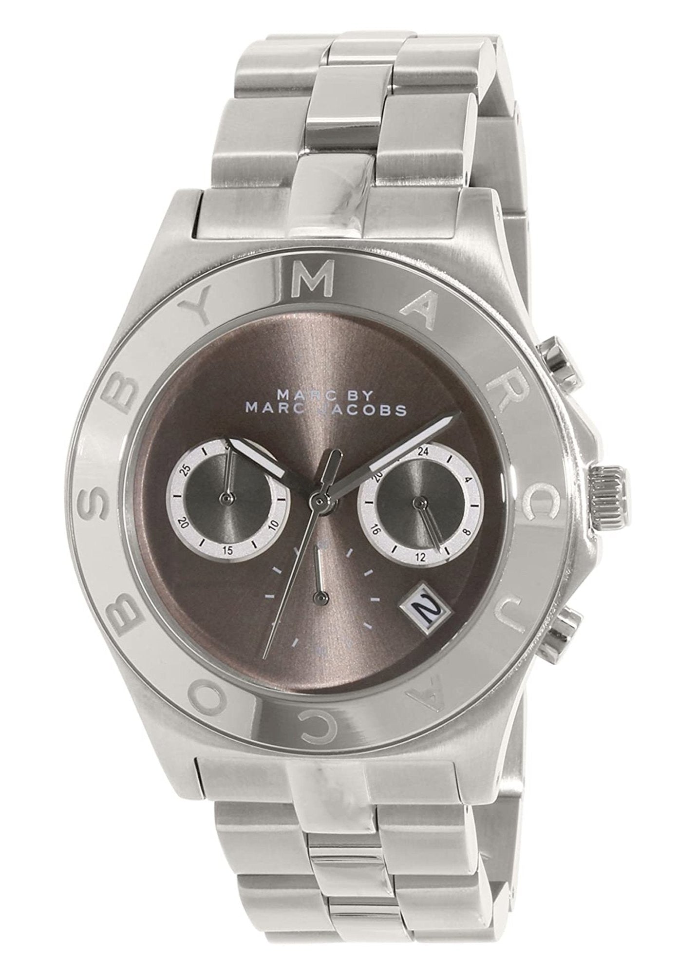 Marc Jacobs Blade Chronograph Brown Dial Silver Steel Strap Women Watch - MBM8636