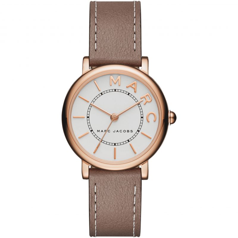 Marc Jacobs Classic Mini white dial rose gold watch with taupe leather strap