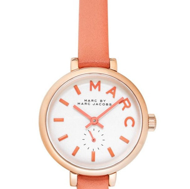 Front view of Sally women's watch with pearlized dial and rose gold-tone case