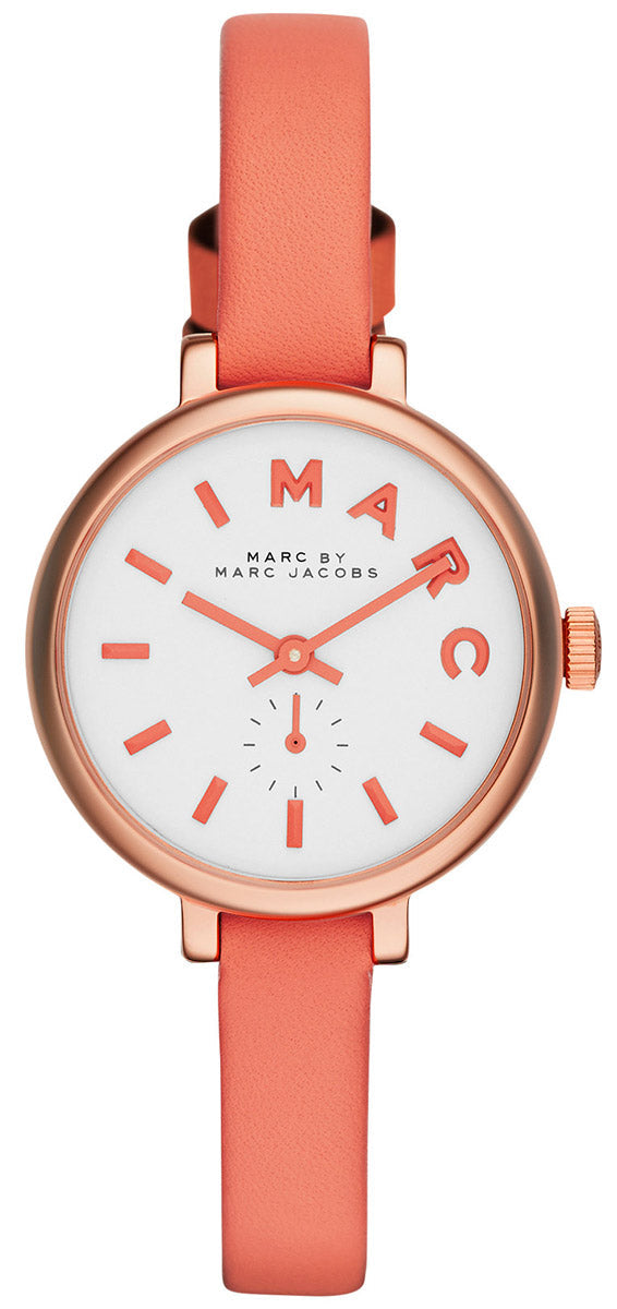 Marc by Marc Jacobs Sally watch with pearlized white dial and peach leather strap
