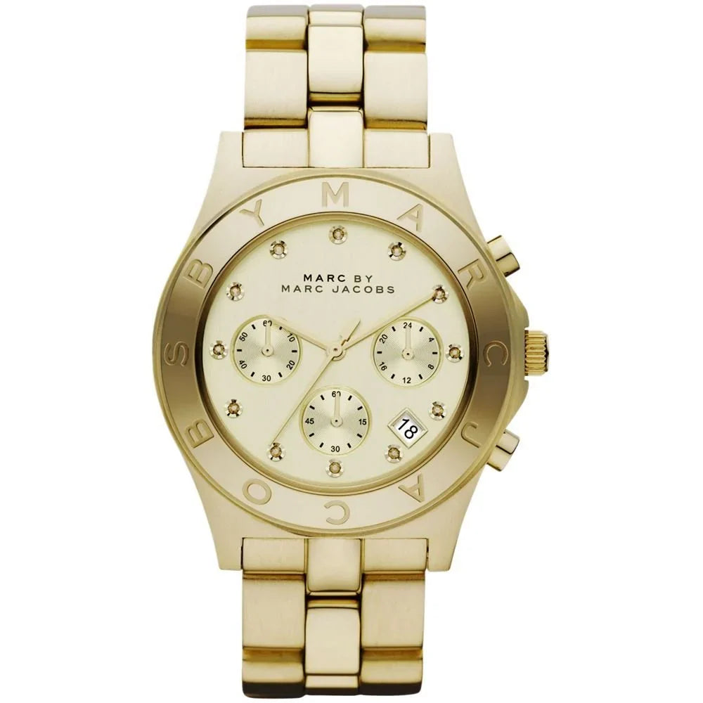 Marc by Marc Jacobs Blade MBM3101 gold-tone women's chronograph watch with gold dial and three subdials