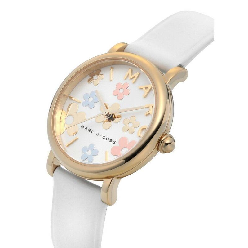 Marc Jacobs Roxy white leather strap with gold-tone buckle and brand text