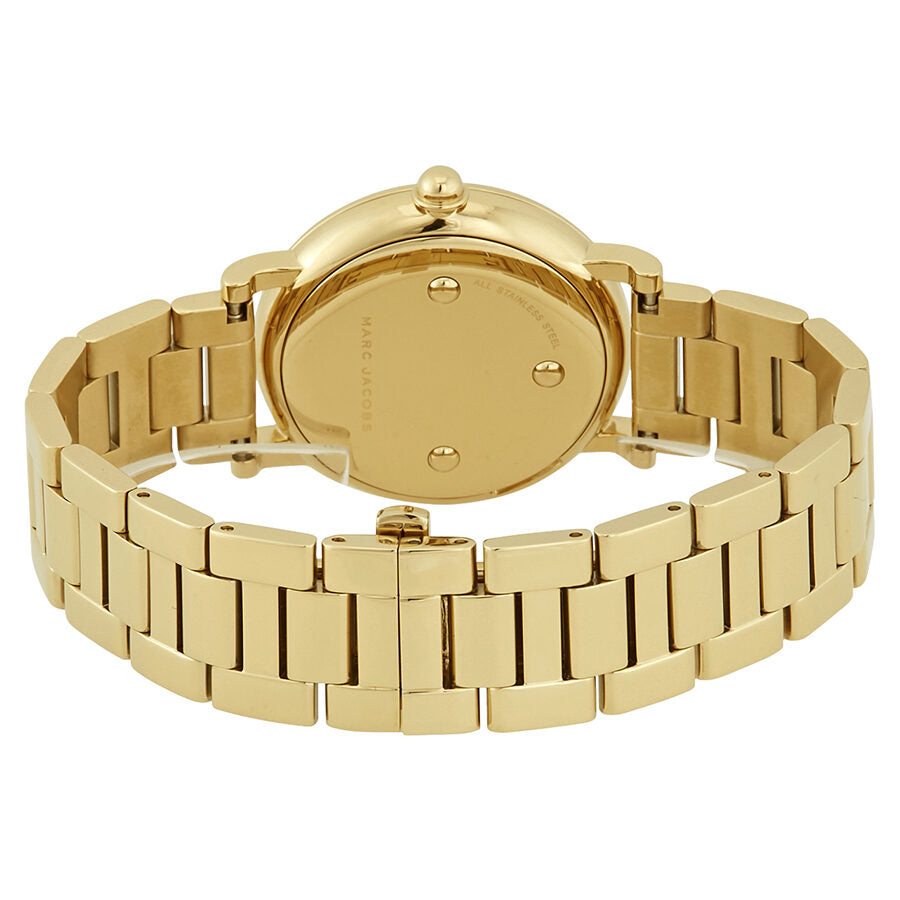 Marc Jacobs Roxy MJ3522 caseback showing gold-tone steel backing with model details