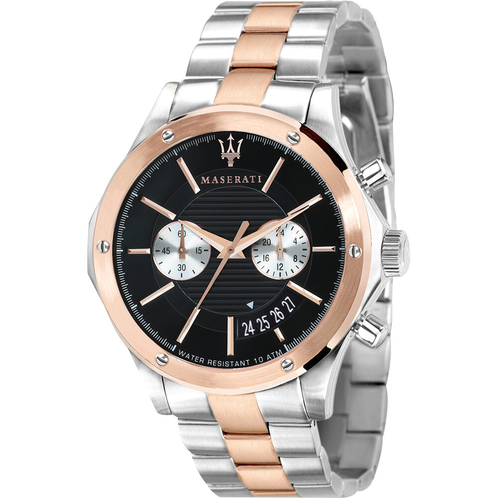 Maserati Circuito chronograph men's watch with two-tone steel and rose gold bracelet and black dial