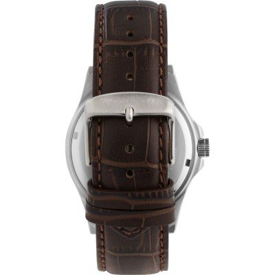 Maserati Competizione watch caseback with stainless steel and brown leather strap